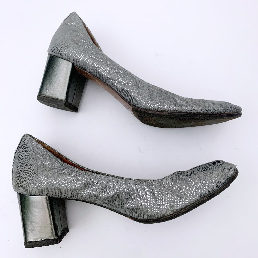 Lanvin "Square Heel Ballerina" Metallic Pumps